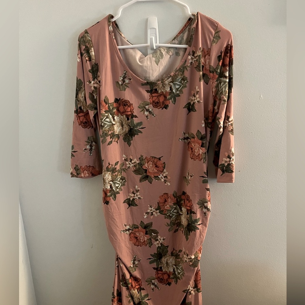 NWT Mother Bee Maternity Maxi Dress 3/4 sleeves pink floral size medium